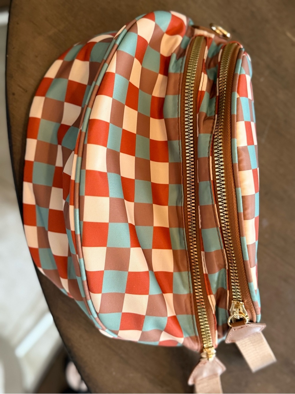 Checkerboard Crossbody Bag in Coral, Teal & Cream